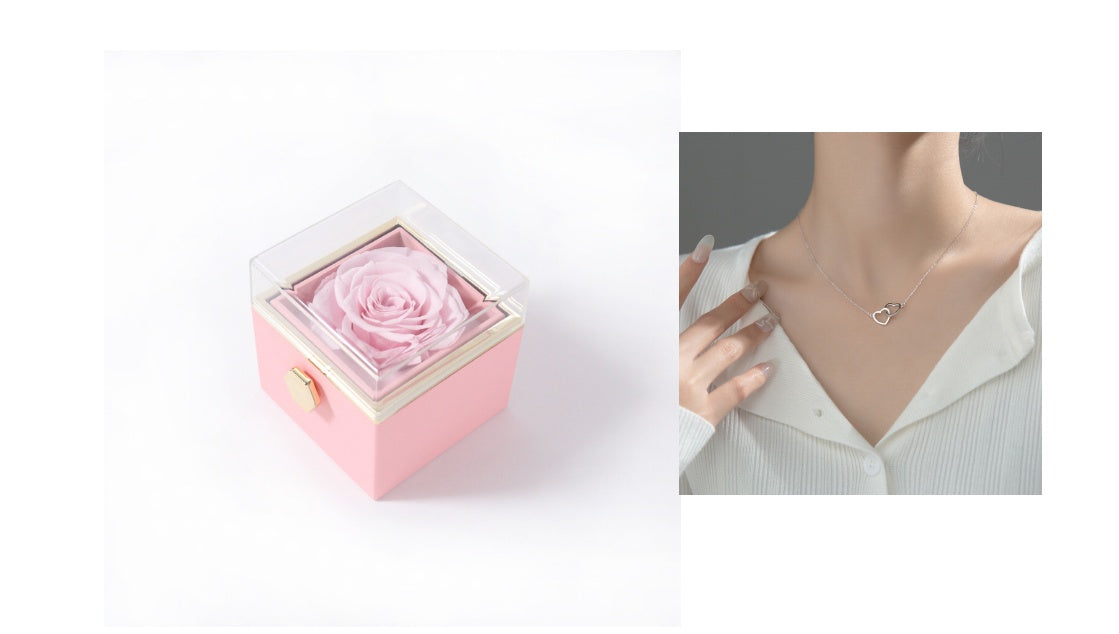 BTN Rotating Rose Jewelry Box – Elegant Acrylic Gift Box for Rings & Earrings - Baby Time Now