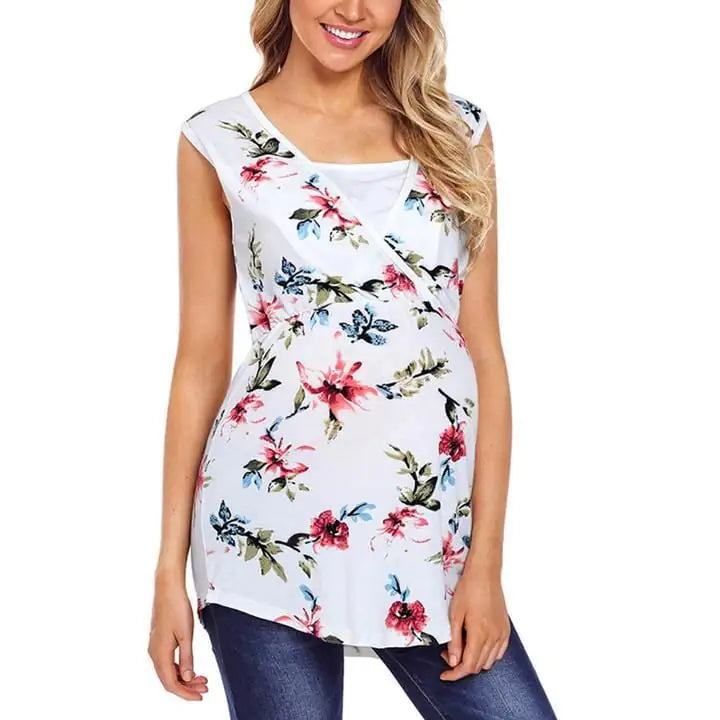 Floral printed maternity vest for pregnant women – soft cotton pregnancy top for comfort and everyday style