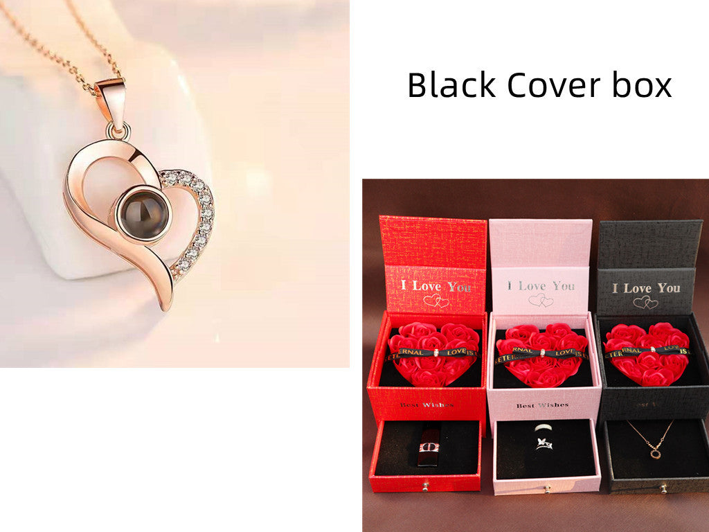 BTN Metal Rose Jewelry Gift Box with Crystal Necklace – Valentine’s & Wedding Gift - Baby Time Now