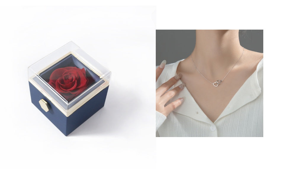 BTN Rotating Rose Jewelry Box – Elegant Acrylic Gift Box for Rings & Earrings - Baby Time Now