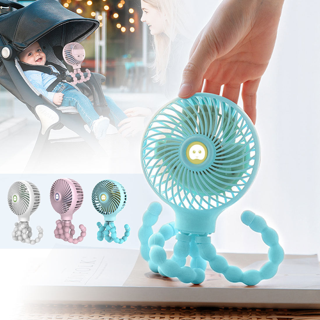 BTN Octopus Folding Stroller Fan – USB Rechargeable Mini Portable Baby Cooling Fan - Baby Time Now