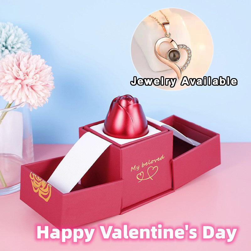 BTN Metal Rose Jewelry Gift Box with Crystal Necklace – Valentine’s & Wedding Gift - Baby Time Now