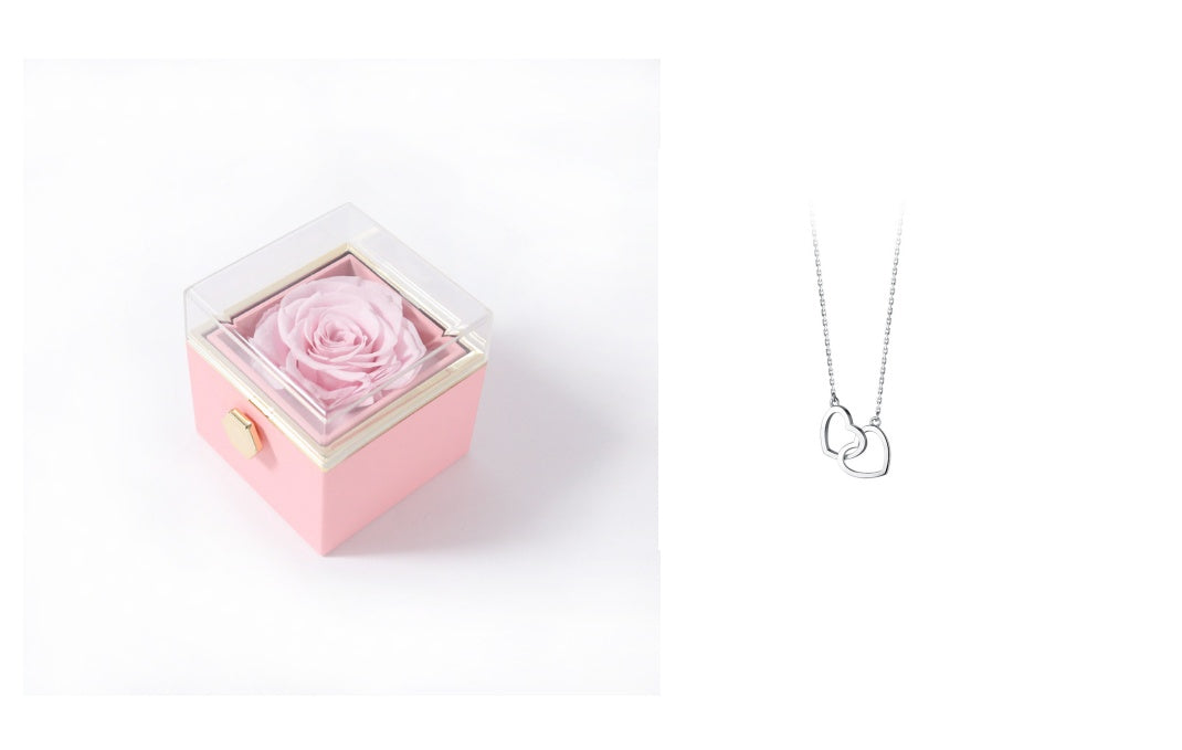 BTN Rotating Rose Jewelry Box – Elegant Acrylic Gift Box for Rings & Earrings - Baby Time Now