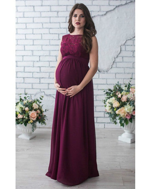 BTN Lace Sleeveless Motherhood Dress – Elegant Polyester Dress for Moms-to-Be - Baby Time Now