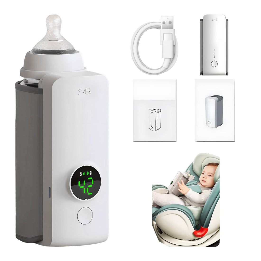 Portable USB baby bottle warmer with adjustable sleeve – rechargeable travel milk heater for plastic and glass bottles