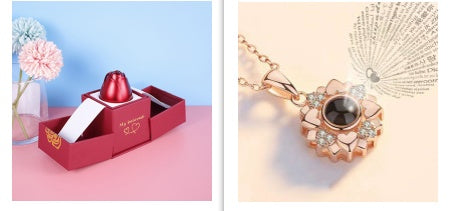BTN Metal Rose Jewelry Gift Box with Crystal Necklace – Valentine’s & Wedding Gift - Baby Time Now