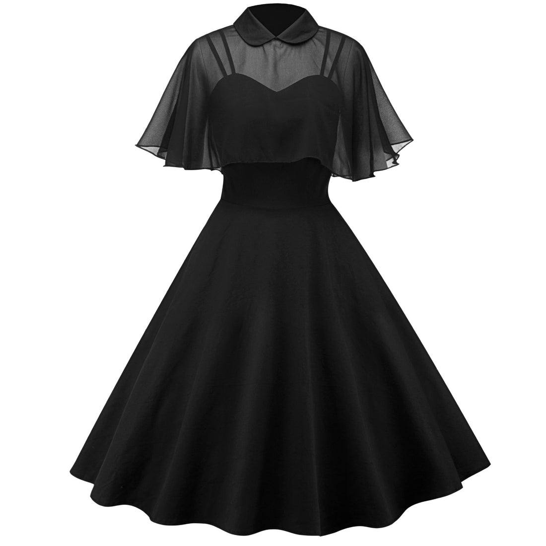 BTN Cape Shawl Two-Piece Doll Collar Dress – Mid-Length Cotton Blend Elegant Outfit - Baby Time Now
