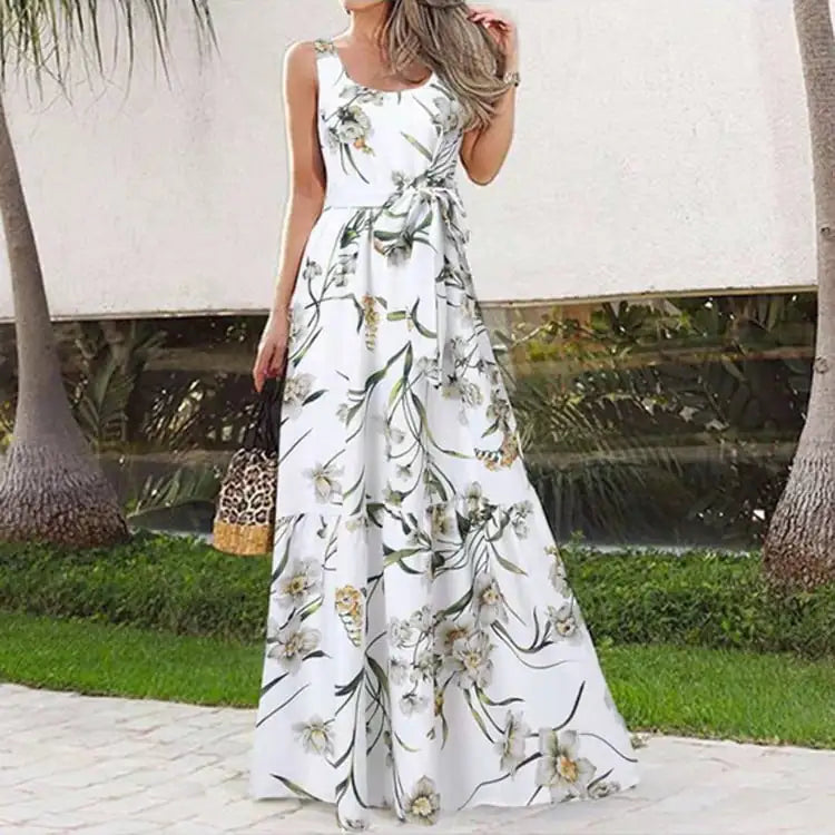 BTN - Irregular Maxi Cake Dress – Belted Sleeveless Long Dress in Inclusive Sizes