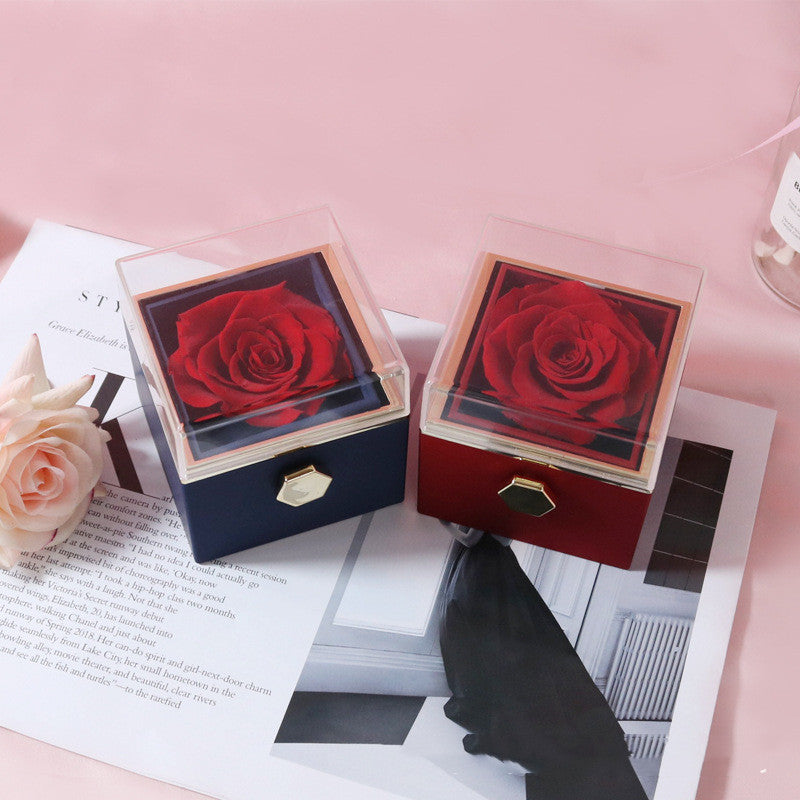 BTN Rotating Rose Jewelry Box – Elegant Acrylic Gift Box for Rings & Earrings - Baby Time Now