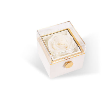 BTN Rotating Rose Jewelry Box – Elegant Acrylic Gift Box for Rings & Earrings - Baby Time Now