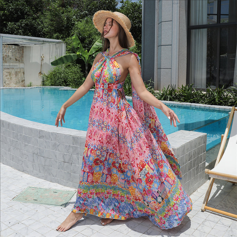 BTN Women’s Floral Large Hem Dress – Elegant Red Maxi Style in Sizes M–XXL - Baby Time Now