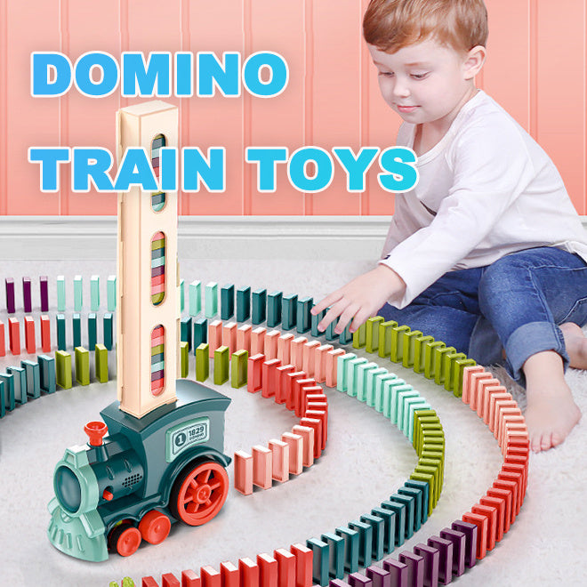 Domino Train Toy Set – Electric Automatic Domino Laying Train with 100 Colorful Blocks & Storage Box for Kids, STEM Puzzle Toy - Baby Time Now