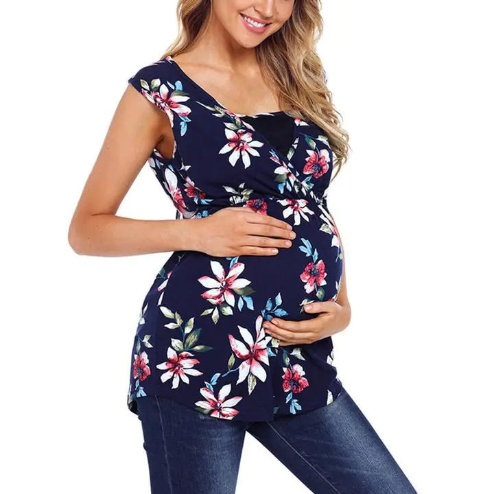 Floral printed maternity vest for pregnant women – soft cotton pregnancy top for comfort and everyday style