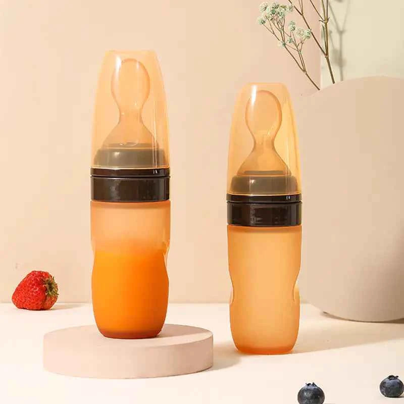 SafeBaby BPA-Free Cereal Feeder Spoon – Soft Silicone Baby Bottle Spoon for Easy Solid Food Feeding (With Spoon Cover, Lightweight)