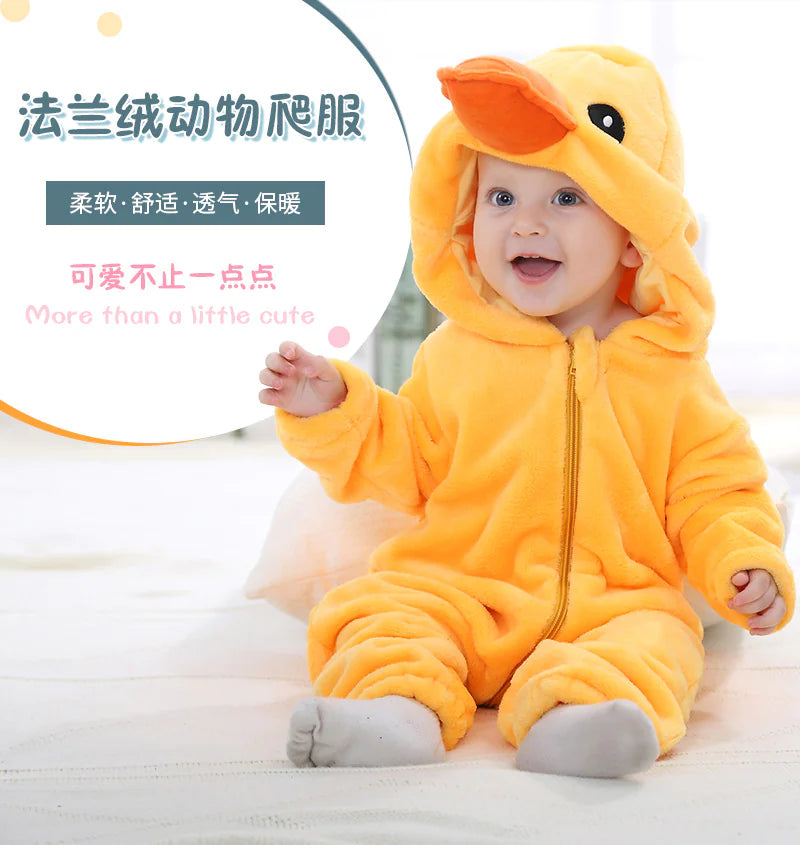 Baby Jumpsuit Newborn Flannel Animal Romper - Baby Time Now