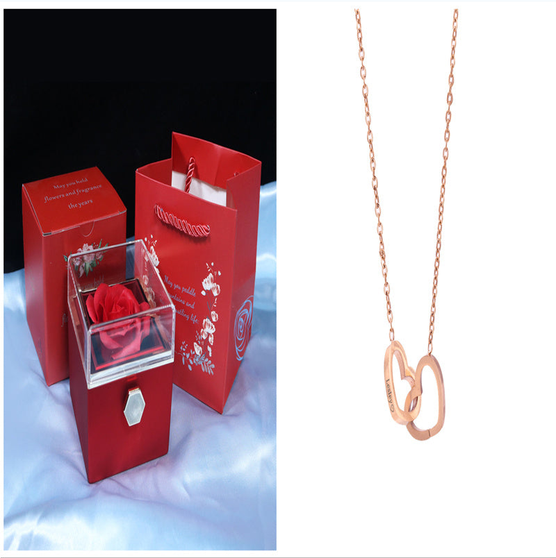 BTN Rotating Rose Jewelry Gift Box – Preserved Flower & Drawer for Rings & Earrings - Baby Time Now