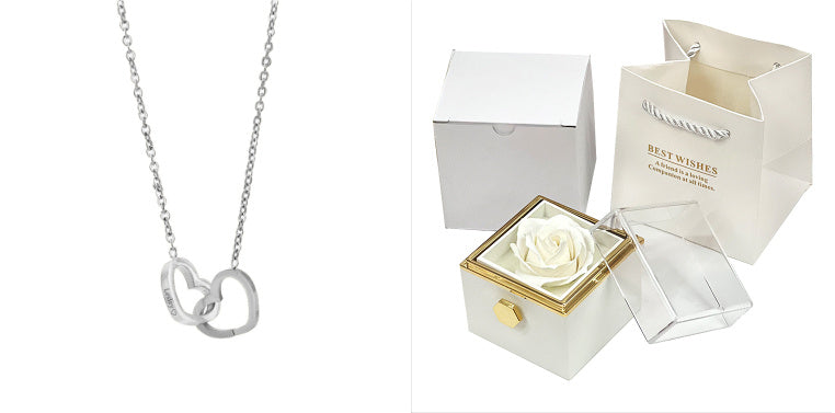 BTN Rotating Rose Jewelry Gift Box – Preserved Flower & Drawer for Rings & Earrings - Baby Time Now