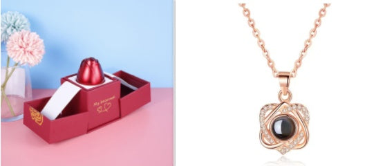 BTN Metal Rose Jewelry Gift Box with Crystal Necklace – Valentine’s & Wedding Gift - Baby Time Now