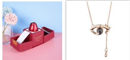 BTN Metal Rose Jewelry Gift Box with Crystal Necklace – Valentine’s & Wedding Gift - Baby Time Now