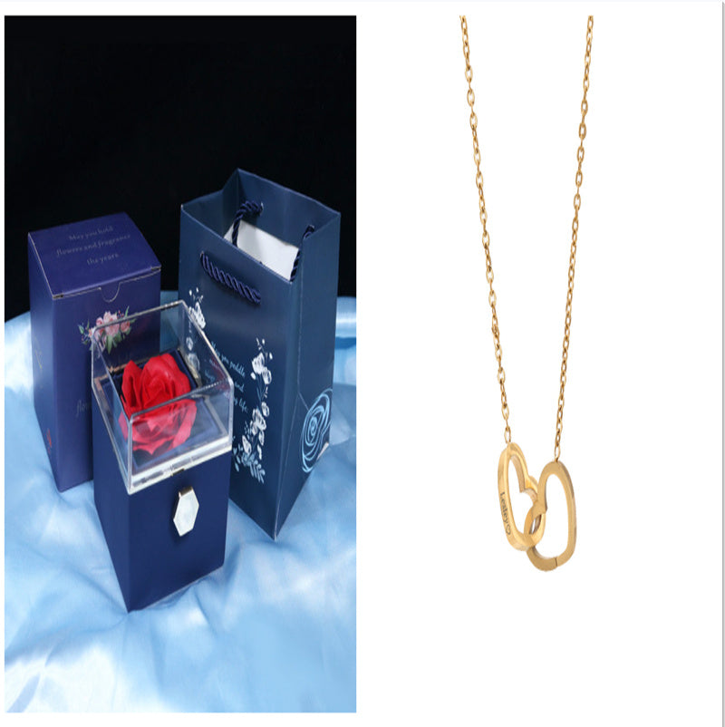 BTN Rotating Rose Jewelry Gift Box – Preserved Flower & Drawer for Rings & Earrings - Baby Time Now