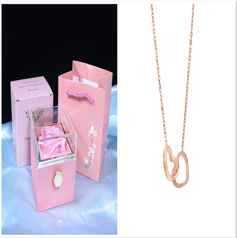 BTN Rotating Rose Jewelry Gift Box – Preserved Flower & Drawer for Rings & Earrings - Baby Time Now