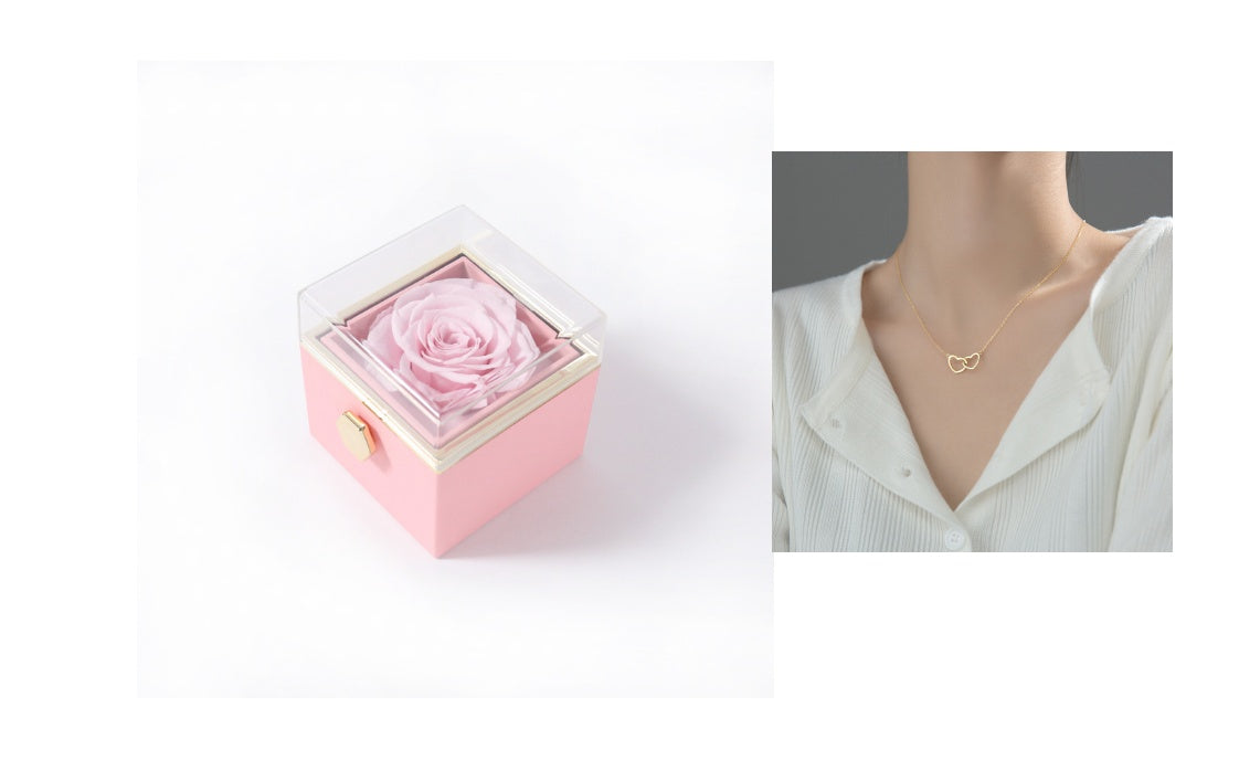 BTN Rotating Rose Jewelry Box – Elegant Acrylic Gift Box for Rings & Earrings - Baby Time Now