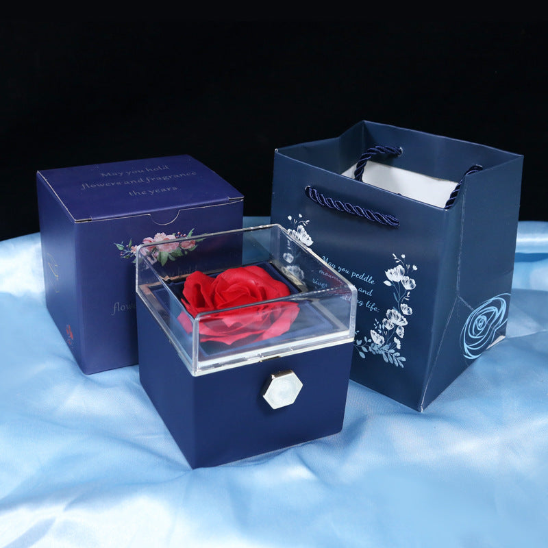 BTN Rotating Rose Jewelry Gift Box – Preserved Flower & Drawer for Rings & Earrings - Baby Time Now
