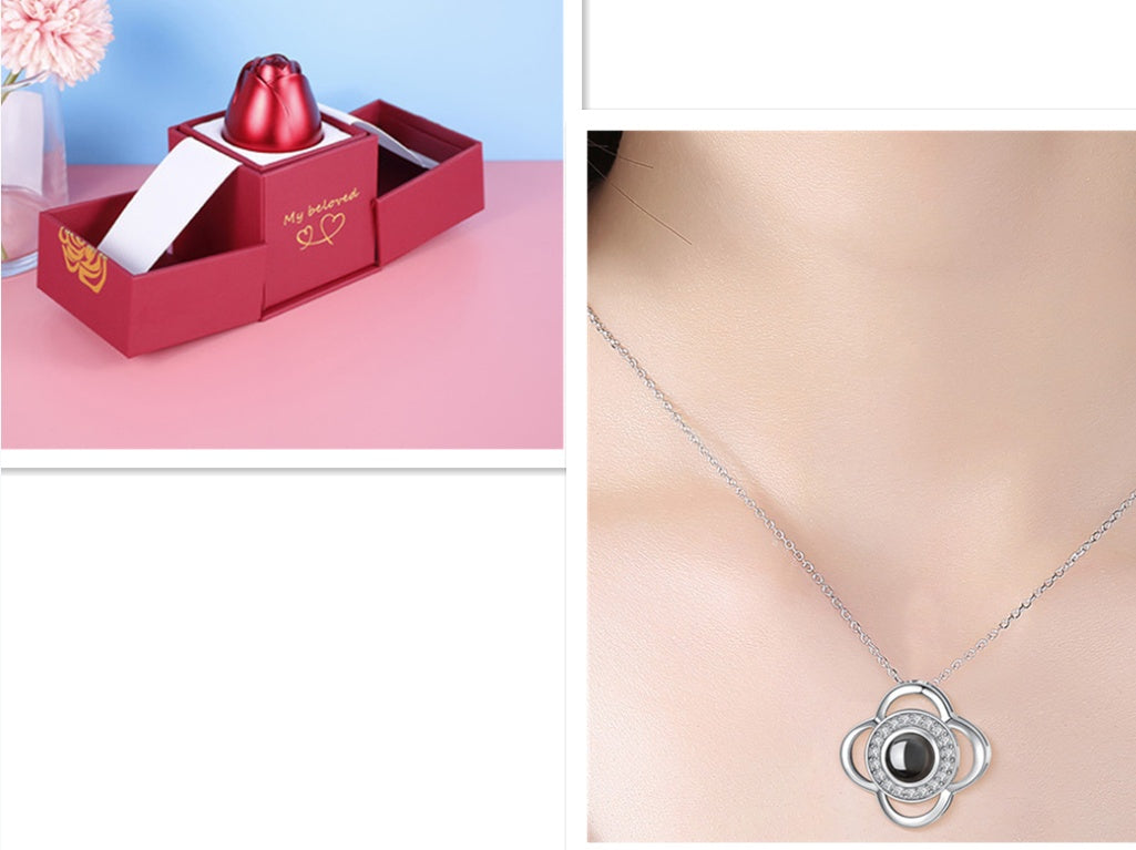 BTN Metal Rose Jewelry Gift Box with Crystal Necklace – Valentine’s & Wedding Gift - Baby Time Now