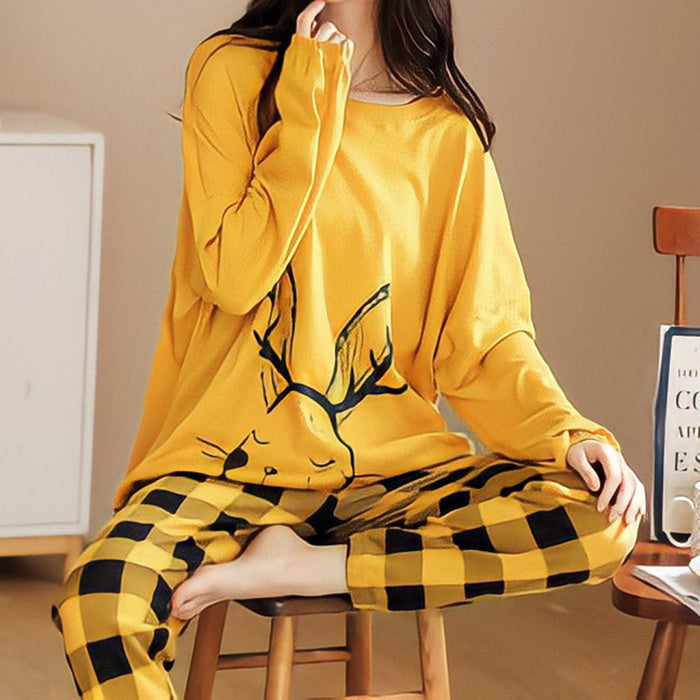 BTN Pajamas Set Women Cute Cartoon Print Sleepwear 2 Piece Lounge Sets - Baby Time Now