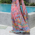 BTN Women’s Floral Large Hem Dress – Elegant Red Maxi Style in Sizes M–XXL - Baby Time Now