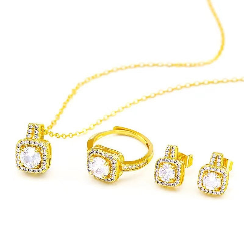 BTN Zircon Gem Jewelry Set – Gold Necklace, Earrings & Ring for Women - Baby Time Now