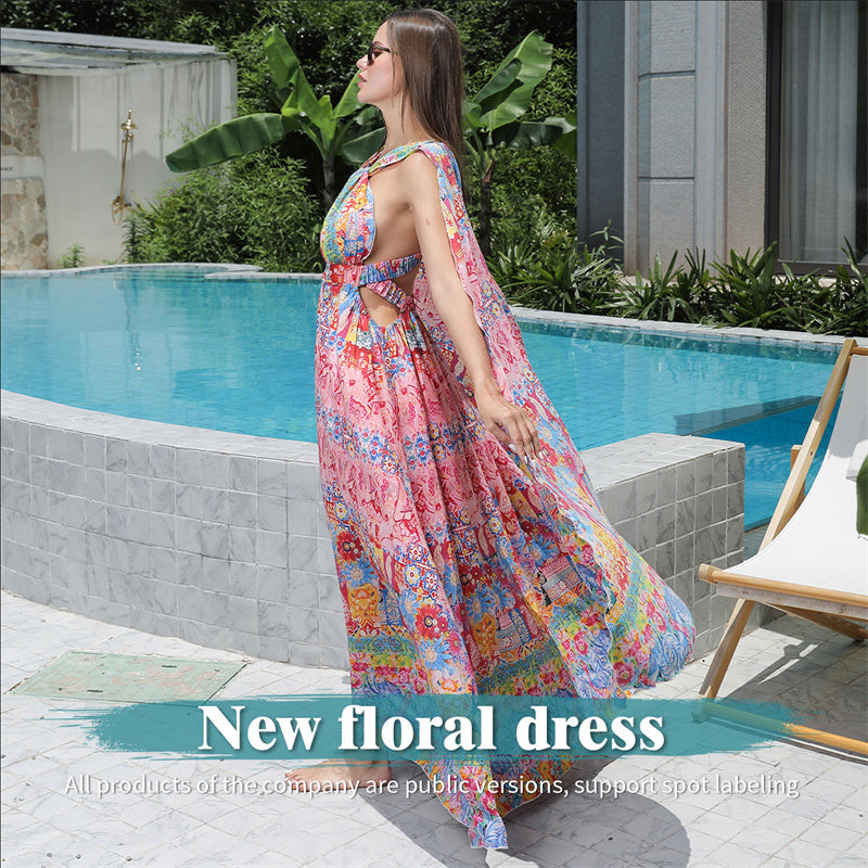 BTN Women’s Floral Large Hem Dress – Elegant Red Maxi Style in Sizes M–XXL - Baby Time Now