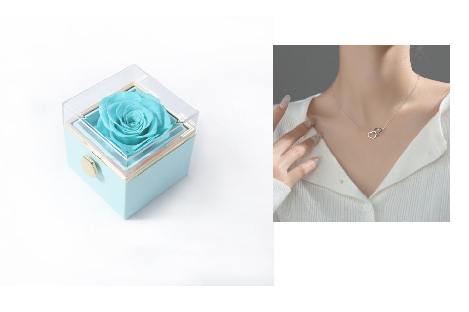 BTN Rotating Rose Jewelry Box – Elegant Acrylic Gift Box for Rings & Earrings - Baby Time Now