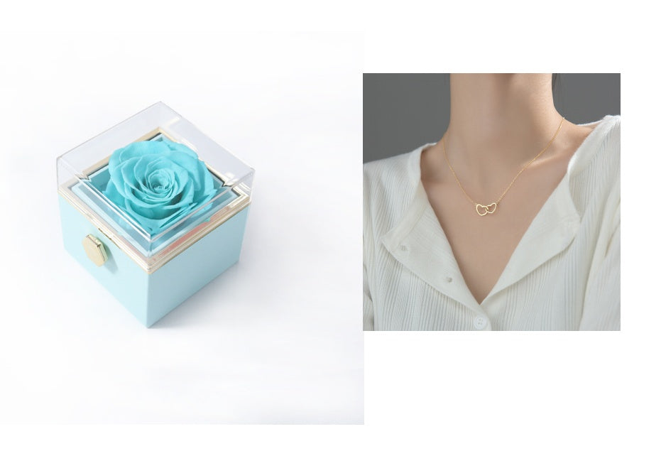 BTN Rotating Rose Jewelry Box – Elegant Acrylic Gift Box for Rings & Earrings - Baby Time Now