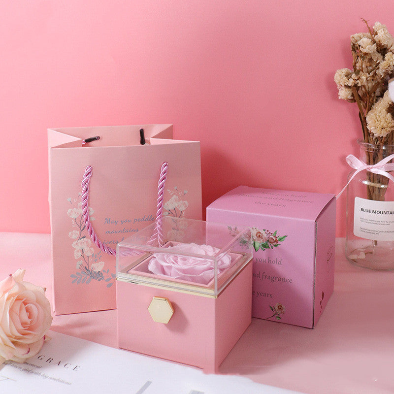 BTN Rotating Rose Jewelry Box – Elegant Acrylic Gift Box for Rings & Earrings - Baby Time Now