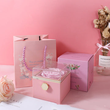 BTN Rotating Rose Jewelry Box – Elegant Acrylic Gift Box for Rings & Earrings - Baby Time Now
