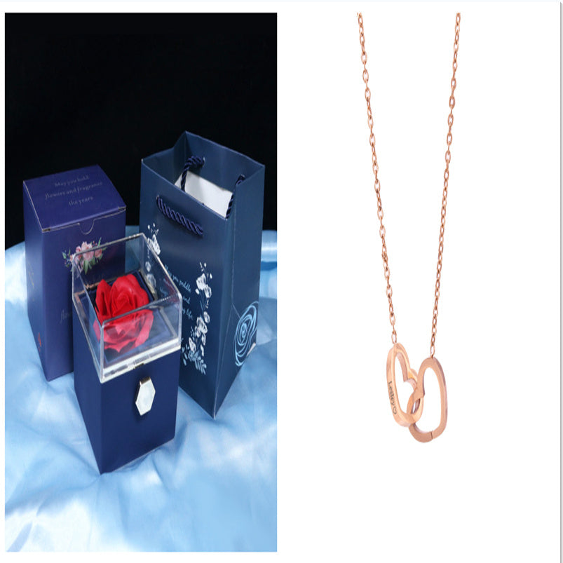BTN Rotating Rose Jewelry Gift Box – Preserved Flower & Drawer for Rings & Earrings - Baby Time Now