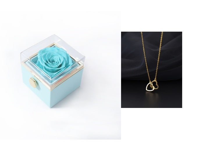BTN Rotating Rose Jewelry Box – Elegant Acrylic Gift Box for Rings & Earrings - Baby Time Now
