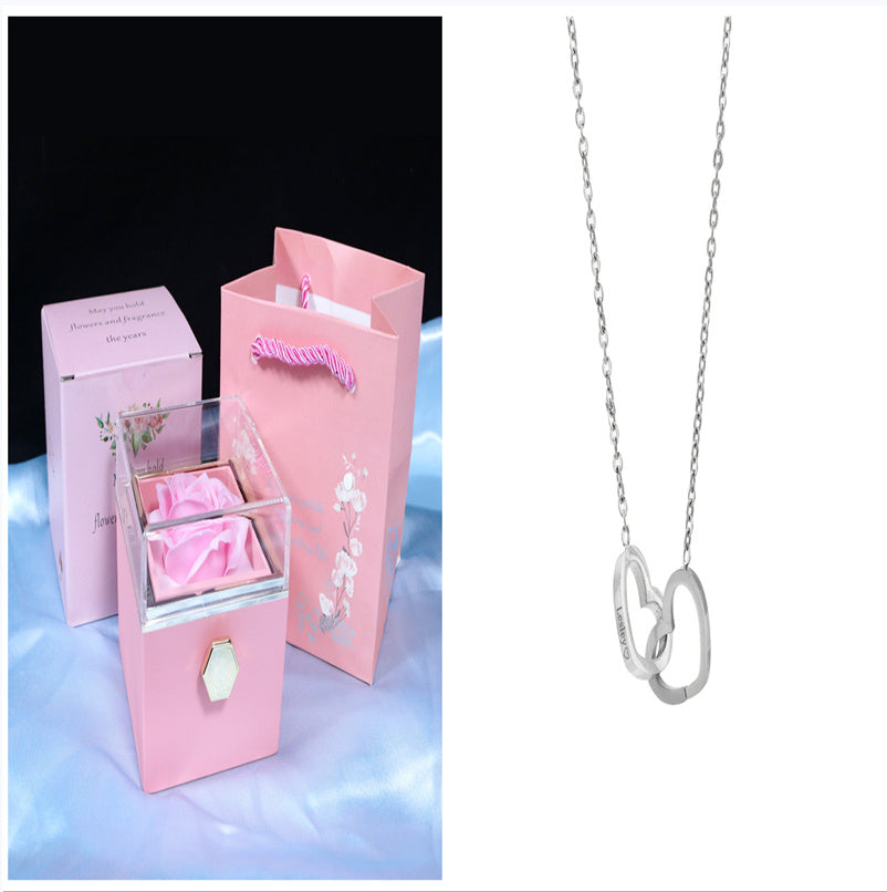 BTN Rotating Rose Jewelry Gift Box – Preserved Flower & Drawer for Rings & Earrings - Baby Time Now