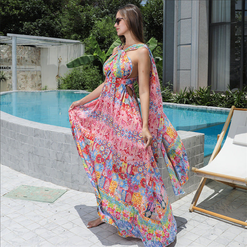 BTN Women’s Floral Large Hem Dress – Elegant Red Maxi Style in Sizes M–XXL - Baby Time Now