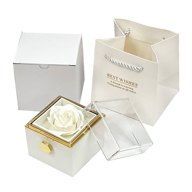 BTN Rotating Rose Jewelry Gift Box – Preserved Flower & Drawer for Rings & Earrings - Baby Time Now