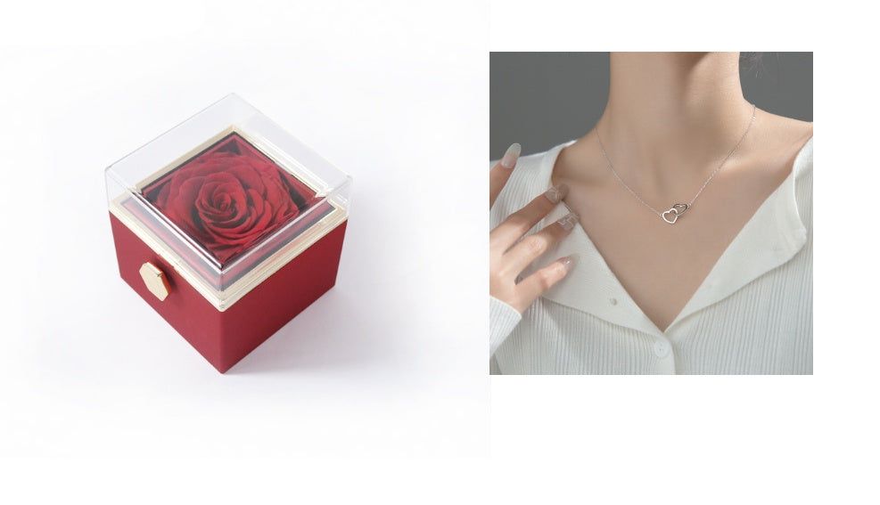 BTN Rotating Rose Jewelry Box – Elegant Acrylic Gift Box for Rings & Earrings - Baby Time Now