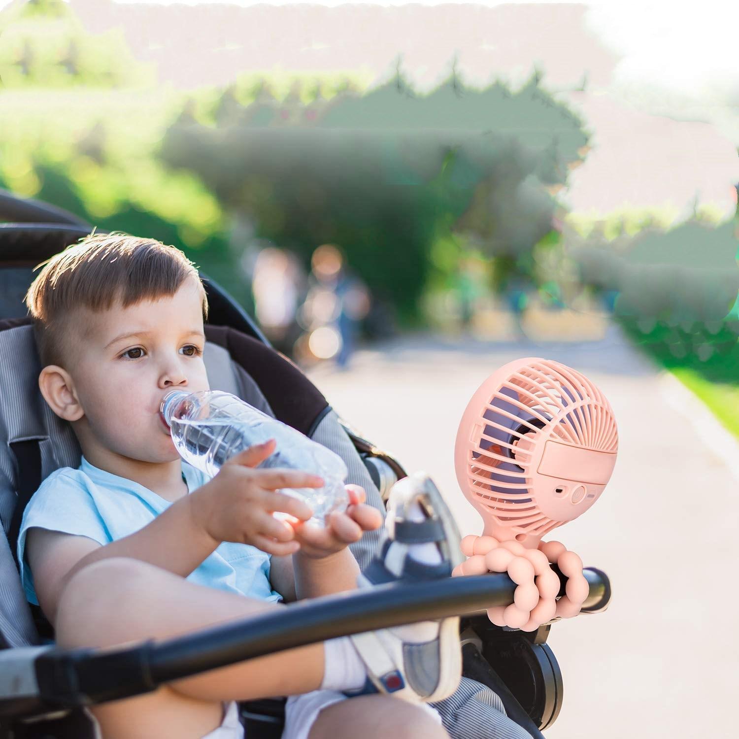 BTN Stroller Fan – Portable USB Baby Fan with Clip, LED Light & 3 Speeds - Baby Time Now