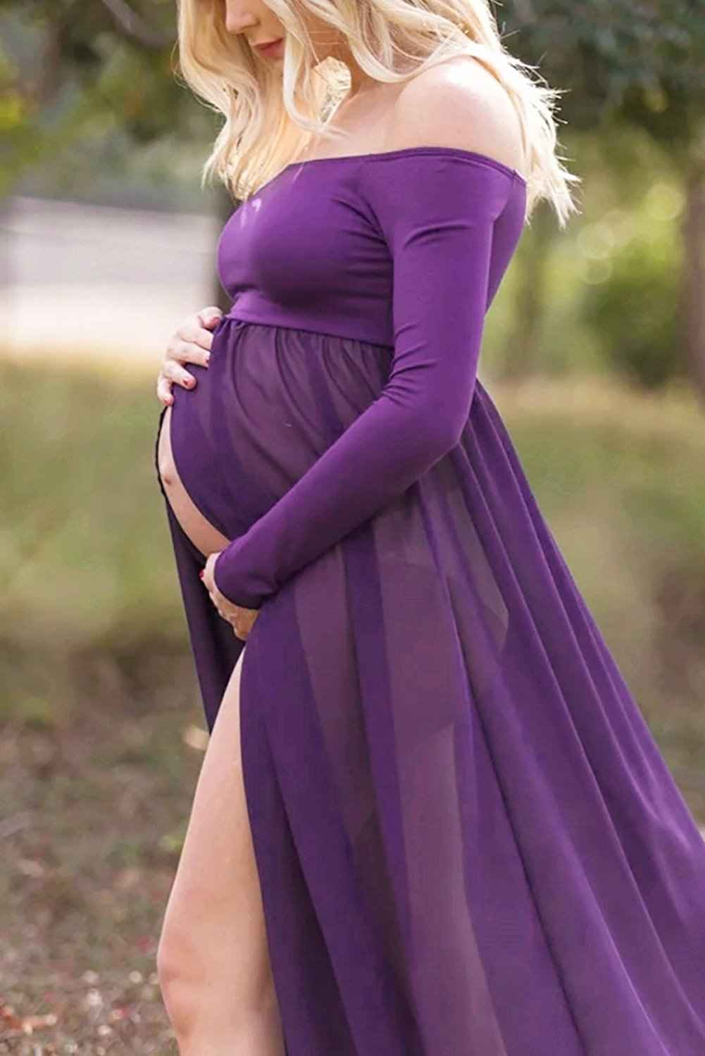 Pregnant Women’s Chiffon Maternity Photoshoot Dress – Flowing Maxi Portrait Gown for Baby Shower & Pregnancy Style