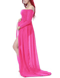 Pregnant Women’s Chiffon Maternity Photoshoot Dress – Flowing Maxi Portrait Gown for Baby Shower & Pregnancy Style