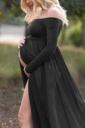 Pregnant Women’s Chiffon Maternity Photoshoot Dress – Flowing Maxi Portrait Gown for Baby Shower & Pregnancy Style