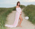 Pregnant Women’s Chiffon Maternity Photoshoot Dress – Flowing Maxi Portrait Gown for Baby Shower & Pregnancy Style