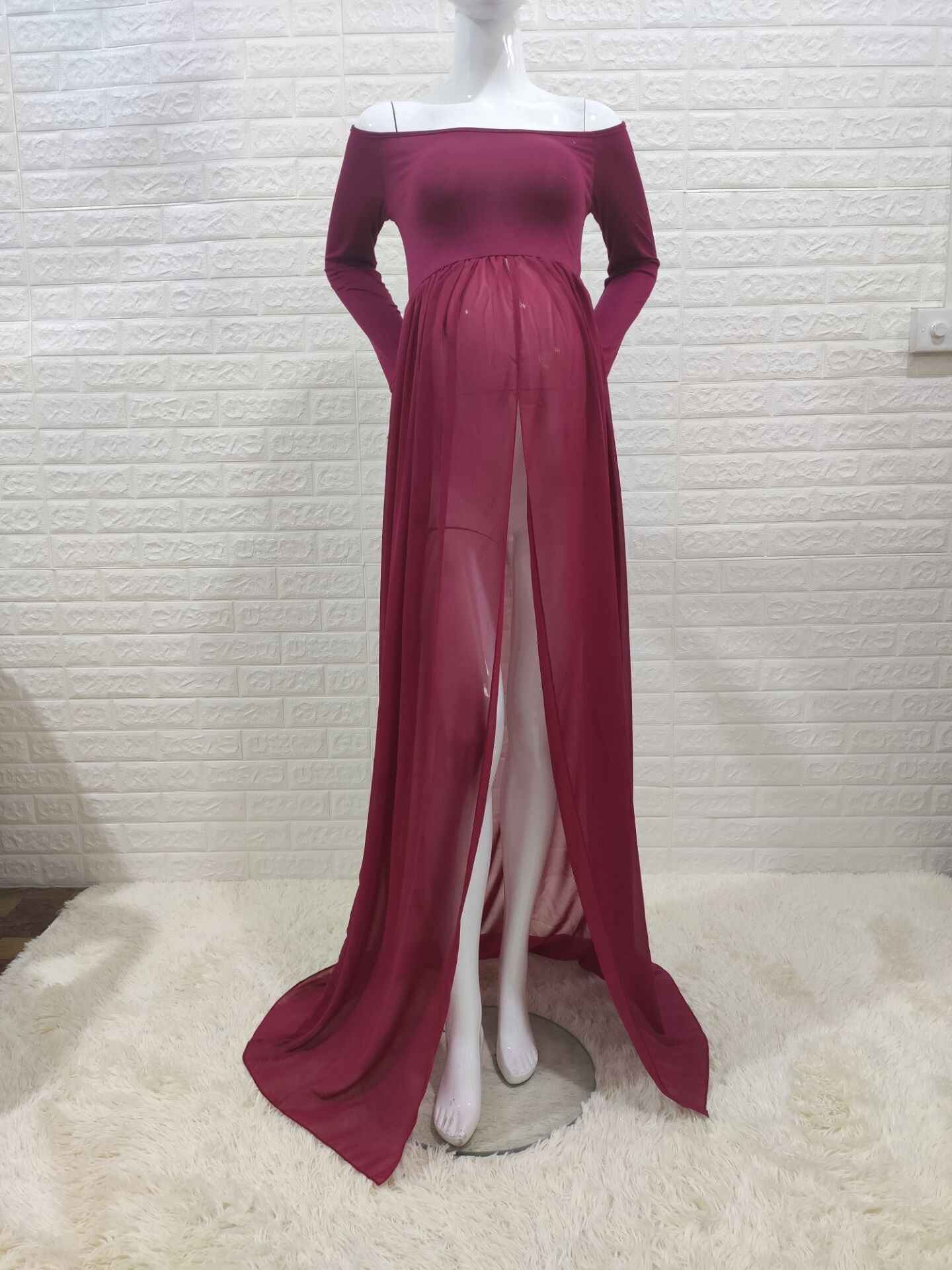 Pregnant Women’s Chiffon Maternity Photoshoot Dress – Flowing Maxi Portrait Gown for Baby Shower & Pregnancy Style