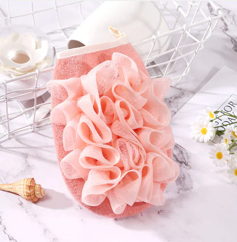 Exfoliating Bath Gloves with Bath Flower – Gentle Deep Clean for Smooth, Glowing Skin